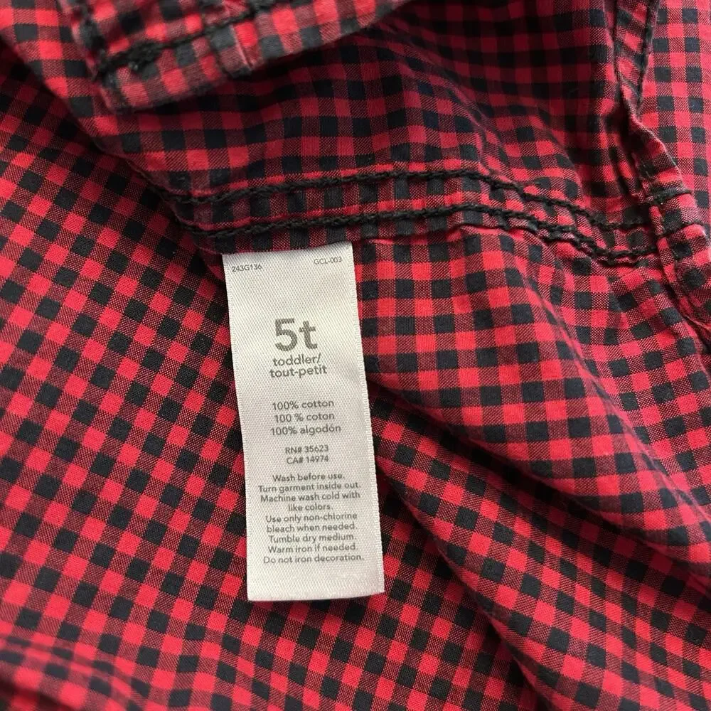 Carters Boys Shirt 5T Red & Black Plaid Longsleeve Button Down School Church (2)